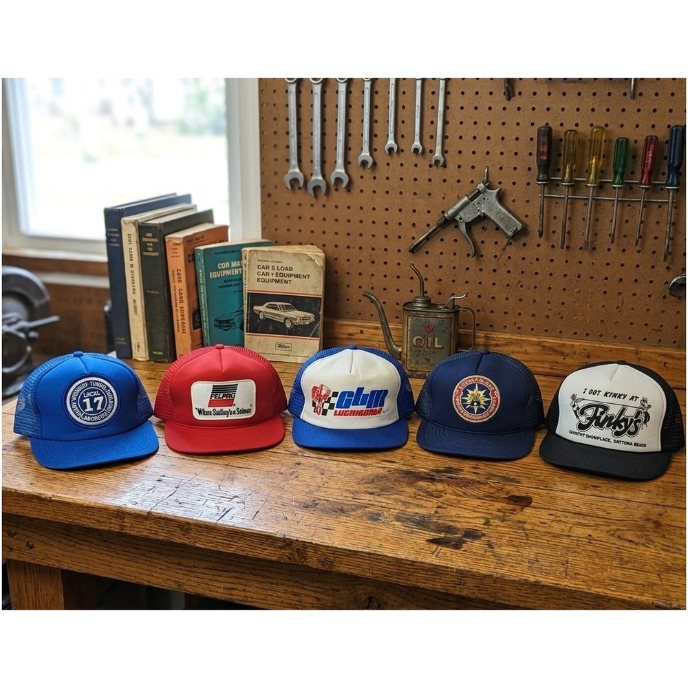 Vintage 5pc Trucker Hats Fel-Pro GLM Union Pinkys Daytona Mesh Snapback Caps